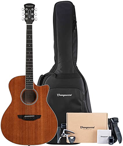 Orangewood 6 String Acoustic Guitar Pack, Right, Mahogany, Cutaway (Ow-Rey-M-Ak) #TOP1
