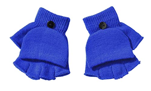 ASUITOFK Boys Girls Knitted Half Finger Mitten Convertible Warm Knit Glove with Mitten Cover for Kids and Teens Blue