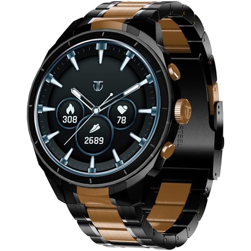 Image of Titan Heritage 1.43 inch AMOLED Dual-Tone Stainless Steel Bracelet Smart Watch for Men, BT Calling, Voice Assistant, Quick Health Measurement, Functional Crown, 3D UI, 60Hz Display, Fast Charging (Black)