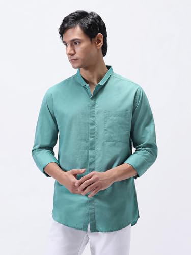 Image of Urbano Fashion Men's Cotton Full Sleeve Regular Fit Casual Solid Shirt with Band Collar