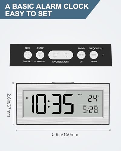 Reloj despertador digital a pilas con temperatura y pantalla LCD 4