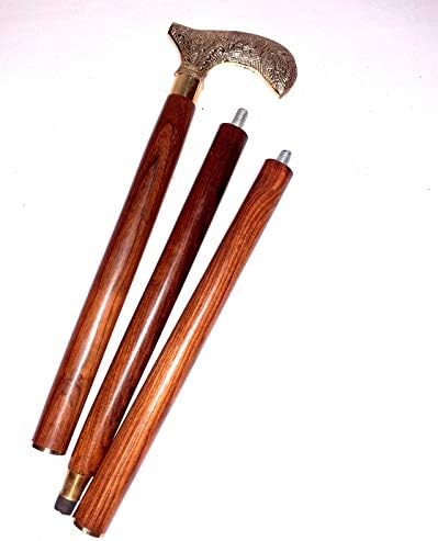 Victorian Antique Brass Handle Wooden Walking Stick Cane