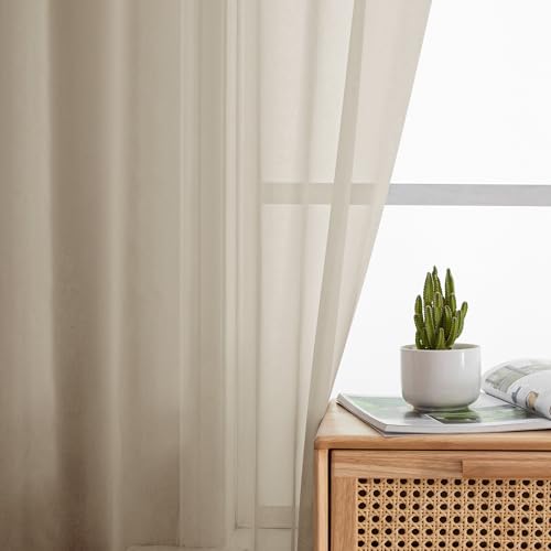 Image of OWENIE Taupe Sheer Curtains 54 Inch Length 2 Panels Set, Rod Pocket Fimly Voile Short Curtains for Living Room, Taupe Solid Window Curtain Panels for Bedroom, Each 42Wx54L inch