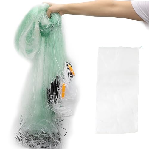 stonenect Rede de pesca de 3 camadas, rede de pesca de nylon para pesca de 50 metros de comprimento, 2 metros de altura com flutuadores e pias, armadilha de isco dobrável (malha de 8 x 8 cm, 4 dedos)