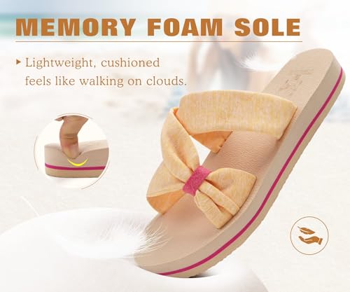 Image of KuaiLu Womens Dressy Bow Sandals Arch Support Yoga Foam Cushion Comfortable Walking Slides Open Toe Summer Beach Indoor Outdoor Slippers