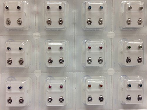 Ear Piercing Bezel Earrings Studs 4mm Assorted Colors White Metal 144 Pair…2