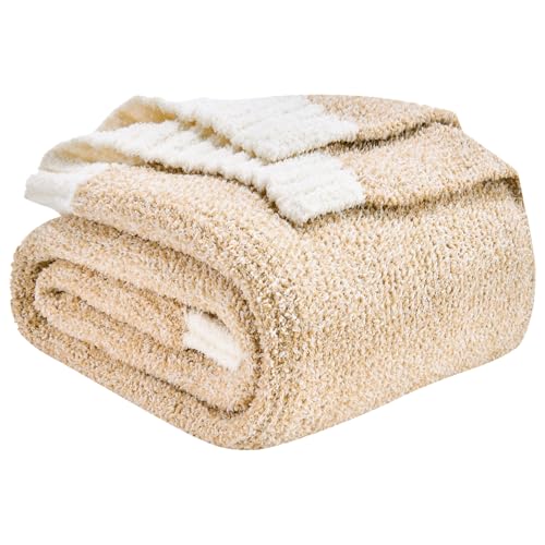 Image of CozeCube Reversible Knitted Throw Blanket, Beige White Melange 60 inchx80 inch