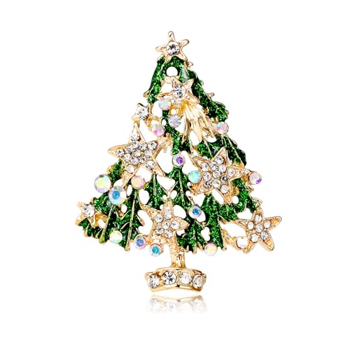 Image of Christmas Brooch Pins Crystal Christmas Tree Snowflake Jingle Bell Reindeer Enamel Brooches Holiday Party Gift for Women