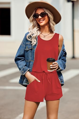 Image of ADOME Rompers for Women Summer Sleeveless Scoop Neck Tank Top Casual Short Jumpsuit Rompers with Pockets