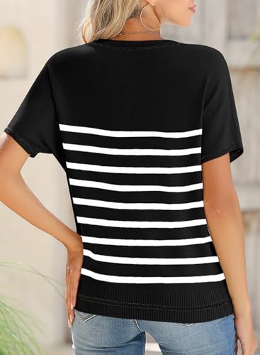 Image of SHEWIN Womens Tops Trendy Short Sleeve Shirts Crewneck Lightweight Knit Sweater Top Business Casual Outfits