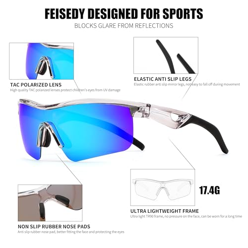 Image of FEISEDY Kids Polarized Sports Sunglasses, TR90 UV400 Baseball Cycling