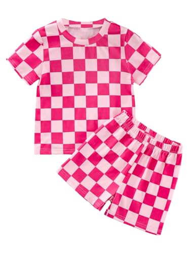 Image of WDIRARA Toddler Girl's 2 Piece Set Plaid Checkered Elastic Waist Shorts Outfits