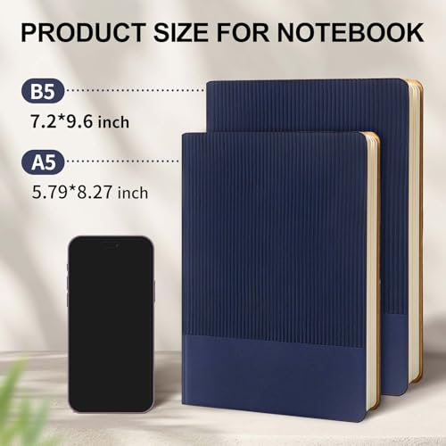 Image of Lined Journal Notebook for Work College Ruled Notebook 5.79 inch x 8.27 inch A5 PU Leather Daily Journaling Notebook 216 Pages for Women Men Daily Writing Business School Travel Gift (Dark Blue)