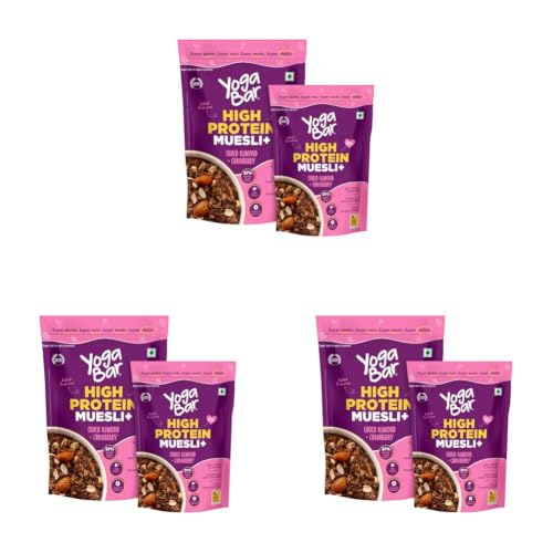 Image of Yogabar High Protein Muesli Combo | 23g Protein per 100g | With Probiotics and| Easy on gut | Choco almond + Cranberry | High Fiber Food (Pack of 3)