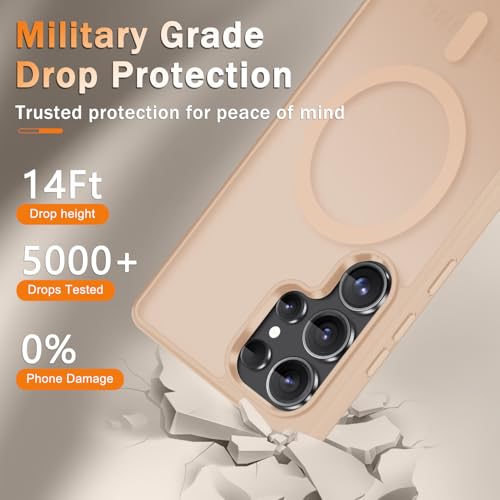 Image of for Samsung Galaxy S25 Ultra Case, Matte Magnetic Phone Cover, Coral Pink | Fit for MagSafe, Screen Protector included, Shockproof Military Grade Protection, Translucent Frosted Back