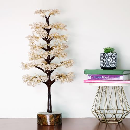 Image of Clear Quartz Crystal Tree (1500 Beads) M-Seal Showpieces for Aesthetic Home Decoration | Handmade Gemstone Showpiece for Home Decor Living Room & Feng Shui | Spiritual Gifting & Decorative Items