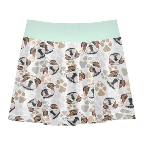 Girls Skorts High Waist Athletic Skirts with Shorts English Bulldog Dog Stretchy Teens Performance Tennis
