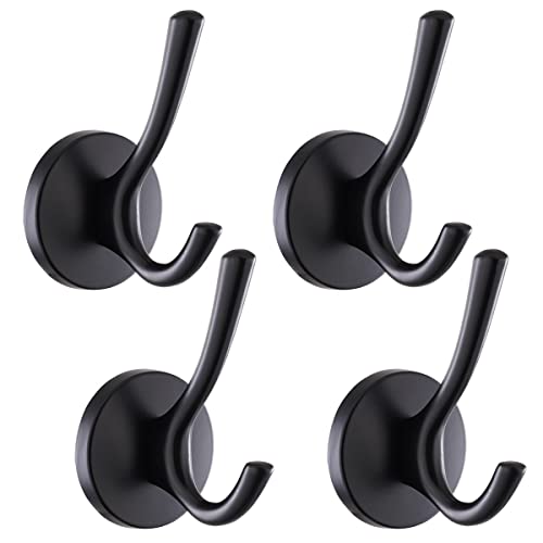 4 schwarze Kleiderhaken zur Wandmontage, Doppelhaken für Mantel, Schal, Tasche, Handtuch, Schlüssel, Kappe, Tasse, Hut Cover