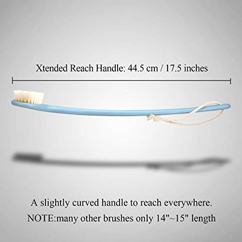 Body Bath Brush with Soft Bristles,Wet Brushing Back Scrubber for Shower with 17.5 inches Long Handle,Gentle Promote Healthy Glowing Skin and Beauty(Blue)