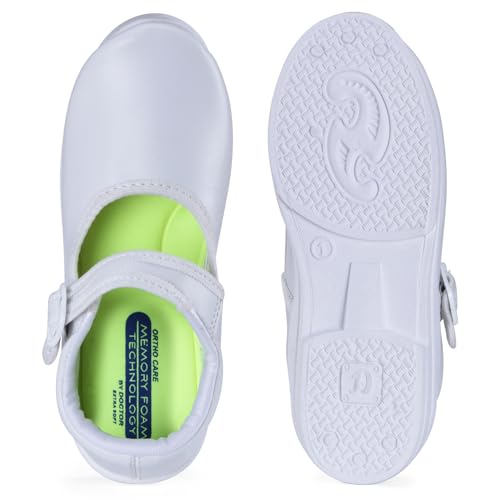 Image of DOCTOR EXTRA SOFT Girls Black & White Ballerina Uniform School Shoes with Adjustable Hook & Loop| Memory Foam Cushion & Anti-Bacterial Technology| Lightweight | Comfortable|Durable & Anti-Skid D-3003