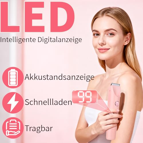 Beanify Damenrasierer Elektrisch & Bikini Trimmer 2-in-1 mit LED Digitalanzeige, IPX7 wasserdicht, Nass- & Trockenrasierer, Wiederaufladbarer Elektrorasierer für Gesicht, Intimbereich 2