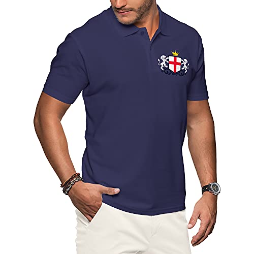 Purple Print House Polo Angleterre pour homme - Maillot de football rétro 2021 - Supporters de cricket - Coton - Écusson brodé - Drapeau des Lions - Bleu -...
