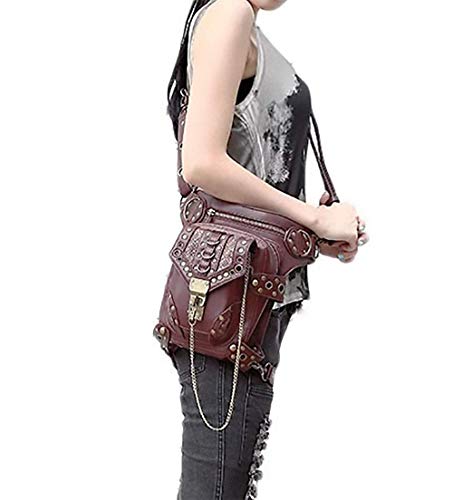 Prime Amazon Day Deals Sale Offers-Steam Punk Waist bag Leather Fanny Pack Shoulder Crossbody Bag Thigh Leg Hip Holster Purse Belt Pouch Chain Bags Hiking Packs Handbag Messenger Bags for Men Women steampunk buy now online