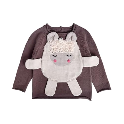 Image of Handmade Kids Knit Sweater - Cute Lamb Design, Warm Toddler Pullover, Soft Blend for Boys Girls, Fall Winter Toddler Jumper (US, Age, 3 Years, 4 Years, Brown)