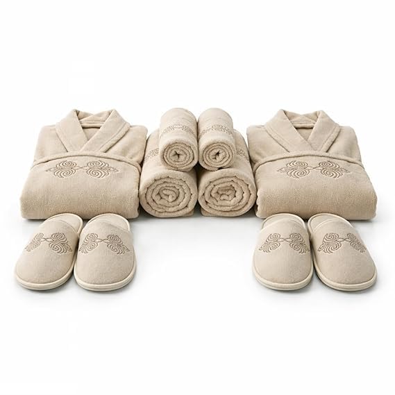 8-Piece Terry Cotton Bathrobe Set | Luxury Gents & Ladies Robe with Towels, Hand Towels & Slippers | Soft, Absorbent & Premium Spa Set-image-36