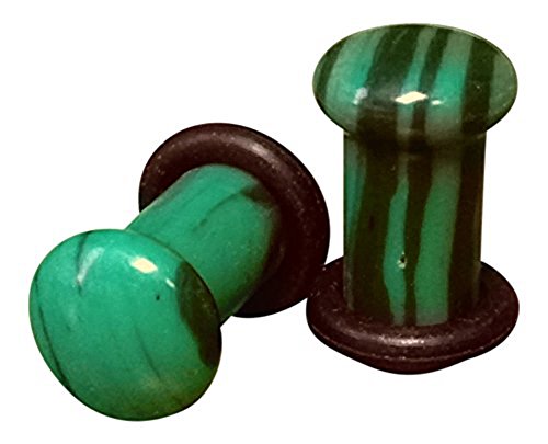 Lobal Domination Pair Of Single Flare Malachite Stone Plugs Gauges Earlets Body Jewelry (2G (6Mm)) #TOP23