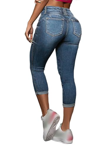 Flamingals Capri Jeans for Women Butt Lifting Stretch Mid Rise Skinny Capris Denim Jeans2