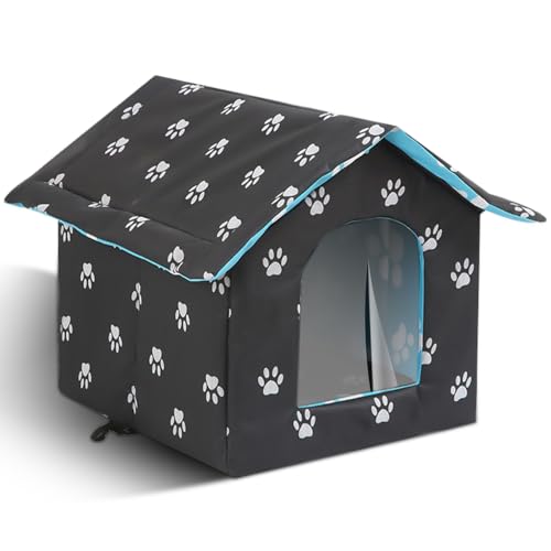 Katzenhaus Outdoor, Katzenhaus Outdoor Winterfest Wasserdicht, Katzenhütte Outdoor Indoor mit Abnehmbarem Kissen für Kleine Hund Katze Streuner Haustiere (L, Schwarz)
