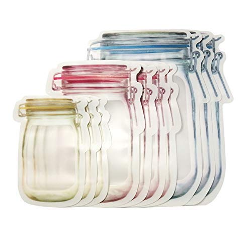 Vilihkc Reusable Storage Bags Mason bottle shape- 10 Pack Airtight Freezer Bags BPA