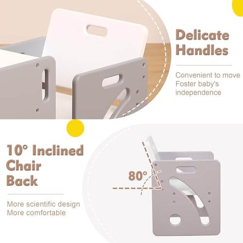 Image of FUNLIO Height Adjustable Toddler Table and Chair Set for Age 1-3, Quality Solid Wood Montessori Table and Chair Set, Weaning Baby Table Chair Set, Easy to Assemble, CPC Certified - Grey