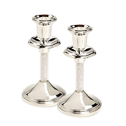 Silver Plated Candle Holders with Clear Center