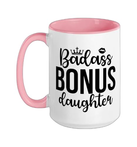 Bonus Daughter Funny Step Daughter Ceramic Mug, Pink/White, 15oz