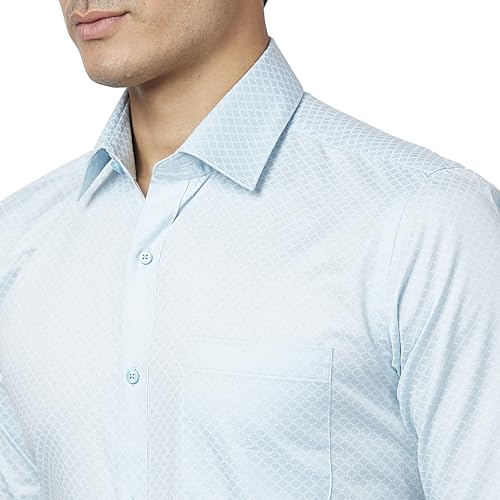 Image of Raymond Men's Slim Fit Pure Cotton Structure Pattern Semi Cutaway Collar Full Sleeve Formal Shirt