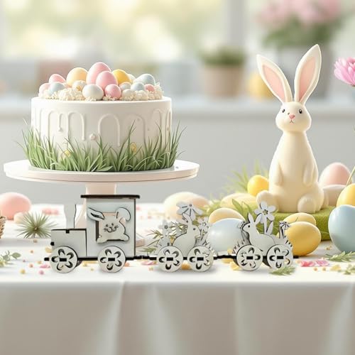 Decoración de Tren de Pascua de madera natural, el regalo ideal para centros de mesa 5