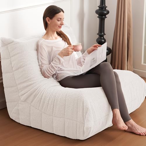 Image of Bean Bag Chair Big Sofa Beanbag Chair for Adults Fireside Chair Bean Bag Lounger with Memory Foam Filled for Home,Apartment or Gaming Venue(White Teddy)