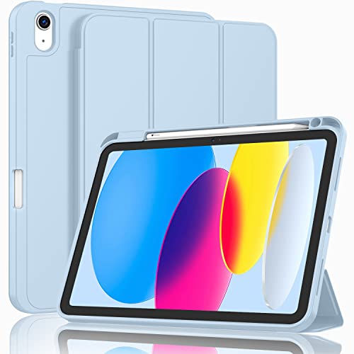 ZryXal iPad (A16) Case/iPad 10th Generation Case [11-Inch 2025/10.9 Inch 2022] with Pencil Holder, Smart Cover with Soft TPU Back [Support Auto Wake/Sleep] (Sky Blue)