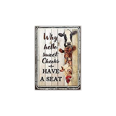 GEDSING Bathroom Metal Sign Why Hello Sweet Cheeks Funny Farm Animals Metal Sign for Farmhouse Bathroom Decor Retro Metal Tin Sign Vintage Sign for Home Coffee Wall Decor 8x12 Inch Cover