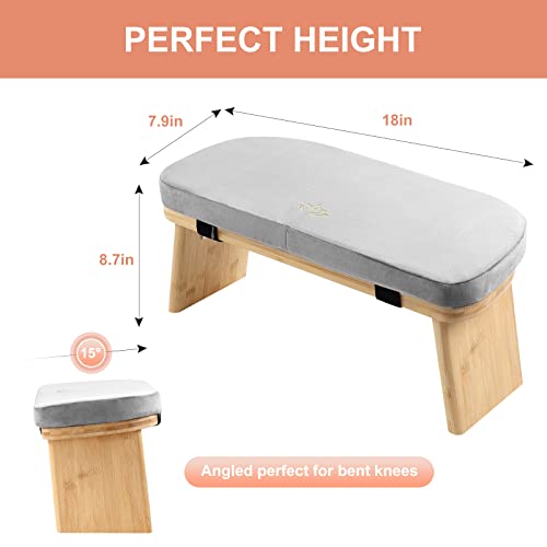 Meditation Bench,Yoga Meditation Bench,Portable Meditation Stool With Cushion,Zazen Bench Seating For Adults,Folding Prayer Bench For Kneeling,Includes Carrying Bag & Cushion,18*7.9*8.7Inch，Gray #TOP1
