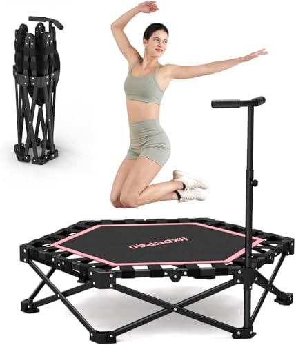 HXD-ERGO 42-Inch Foldable Rebounder Trampoline with Adjustable Handle, 460 lb capacity