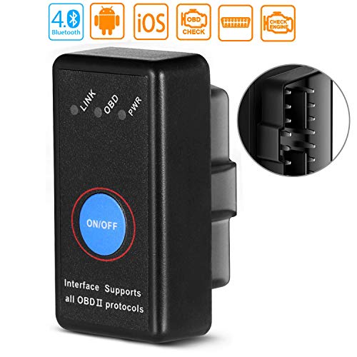 OBD2 Bluetooth 4.0, Smaier OBDII Mini Adapter sans-Fil Voiture Diagnostique Scanner Outil - Relier Via Bluetooth avec Téléphone ( iPhone et Android) - 3000 Code Base de Données