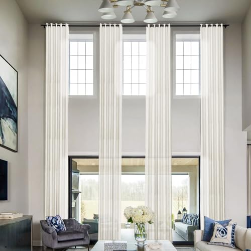 Frelement Extra Long Linen Curtains 13ft Length Light Filtering Curtain Drapes for High Ceilings Loft Semi Sheer Grommet Curtains Drapes, 50" W x 156" L, 1 Panel, Beige White
