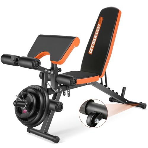 OPPSDECOR Adjustable Weight Bench with Leg Extension and Leg Curl, Workout Bench Press Preacher Curl Bench with Wheels, 800 LBS Flat/Incline/Decline Sit-Up Bench Gym Bench for Home Workout