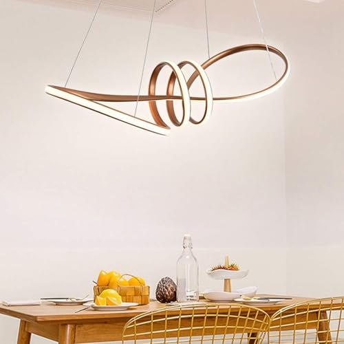 Image of SINOMAN Loop LED Hanging Chandelier Light Golden Finish Modern Decorative Pendant Ceiling Lighting Fixture Energy Saving Acrylic Spiral Ring Design Warm White Glow for Home & Office Decor