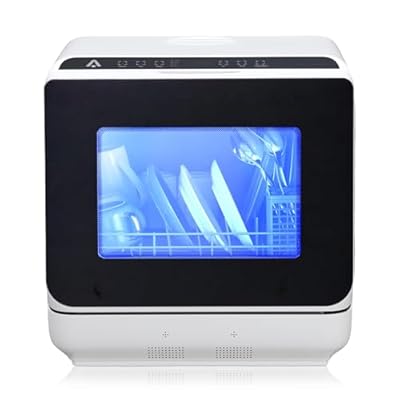 Portable Countertop Dishwasher, Compact Mini Dishwashers With 5L Built-In Water Tank,149 ? Hot Air Drying,for Home, Rv, Apartment,White,Plastic Glass Door