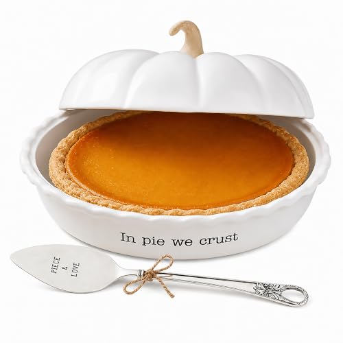 Mud Pie Pumpkin Pie Dish With Lid, Pumpkin Ceramic Pie Plate With Lid