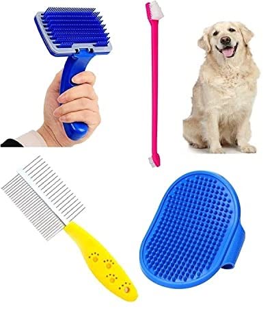 RvPaws (Combo of 4) Imported Pet Comb + Slicker +Teeth Brush + Bath Gloves Grooming Kit for All Pets Dog, Cat, Rabbit, Hamster, Puppy - Multicolor (B09K8NZNBY) Amazon Price History, Amazon Price Tracker